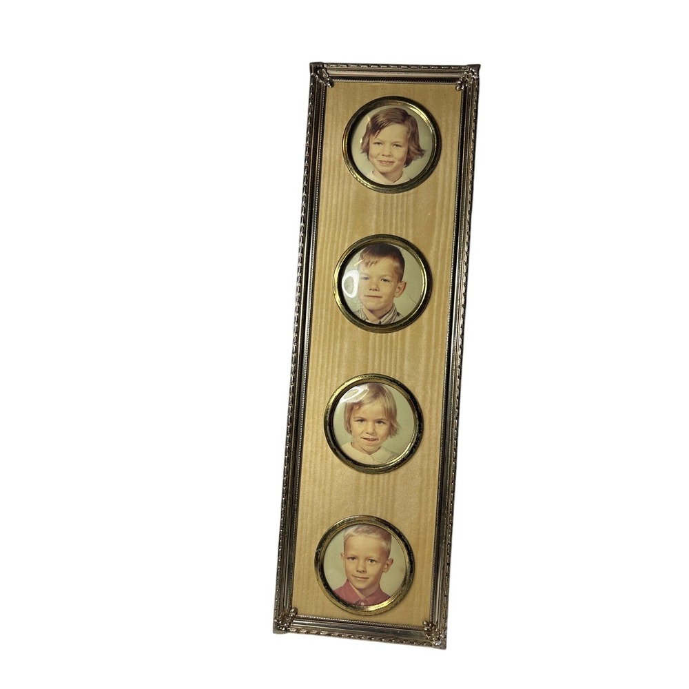 Vintage Gold Tone 4 Opening Miniature Photo Frame Vertical Filigree 10.75 Inch
